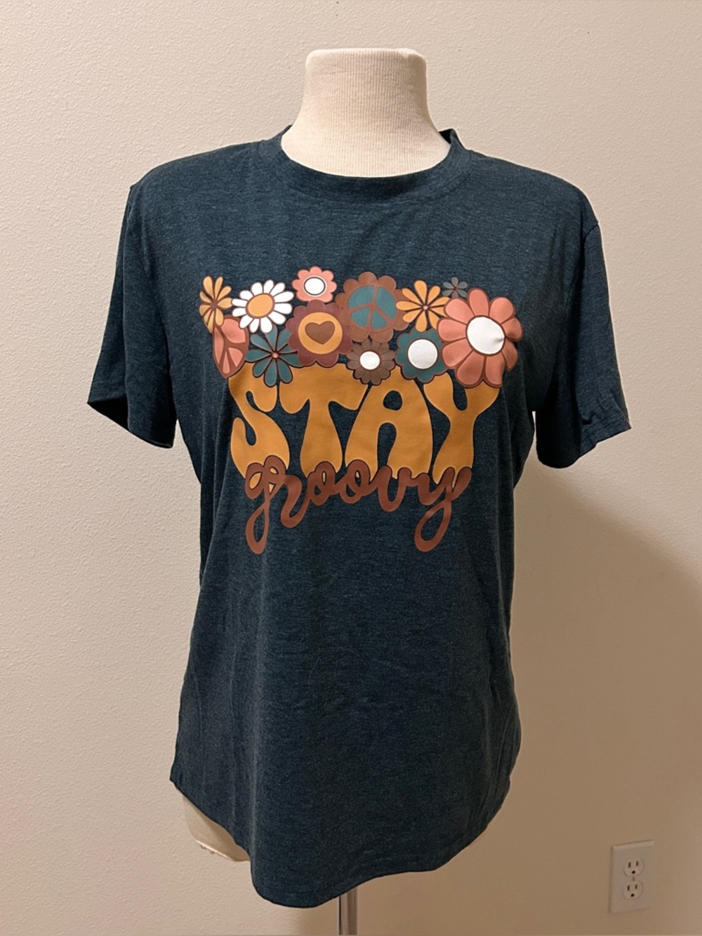 Stay Groovy Floral Graphic Tee - Dark Teal